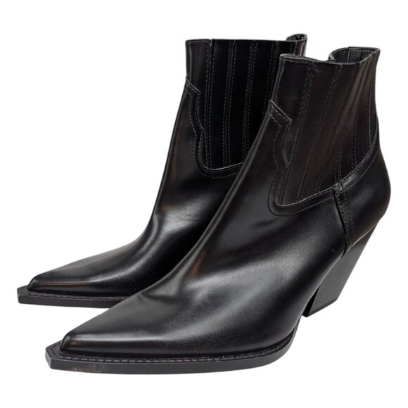 Zara Cowboy Ankle Boots Womens Black Faux Leather Pointed Toe EU 40 US 9 NWOT - Picture 6 of 12